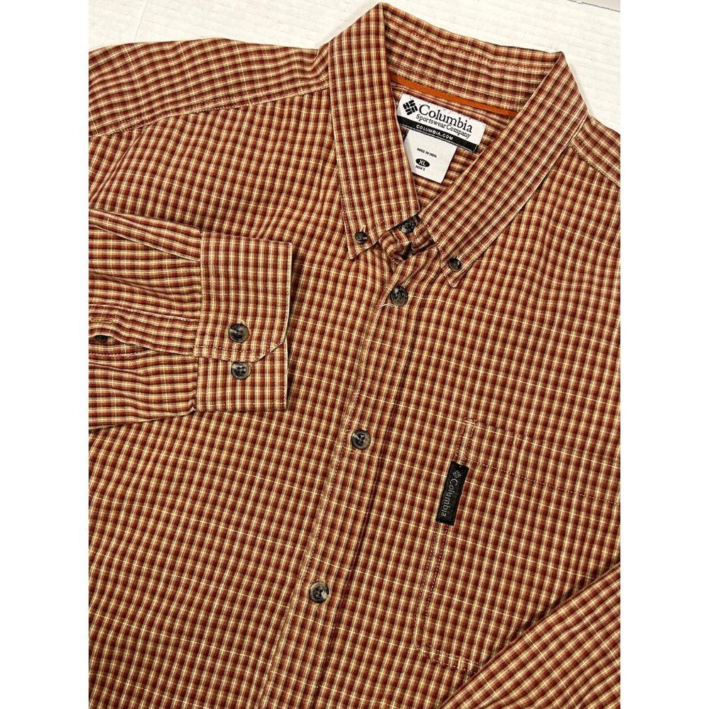 Columbia Sportswear XL Long Sleeve Button Down Shirt Brown Gingham